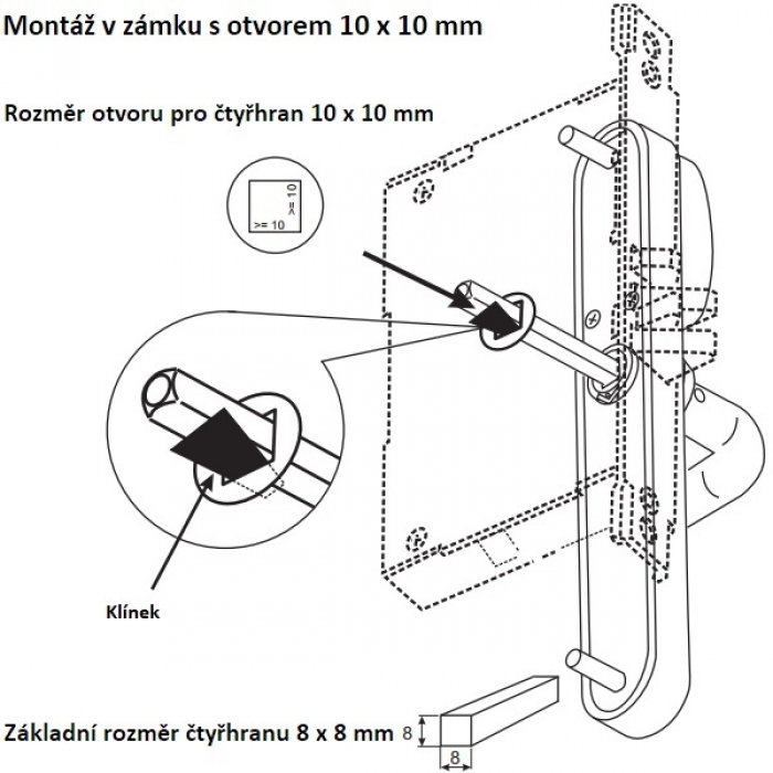 Elektronická klika, rozteč kování 00 mm, čtečka, kontrolér, barva stříbro, 125 kHz RFID EM Marine, napájení  baterie 3x1,5 V