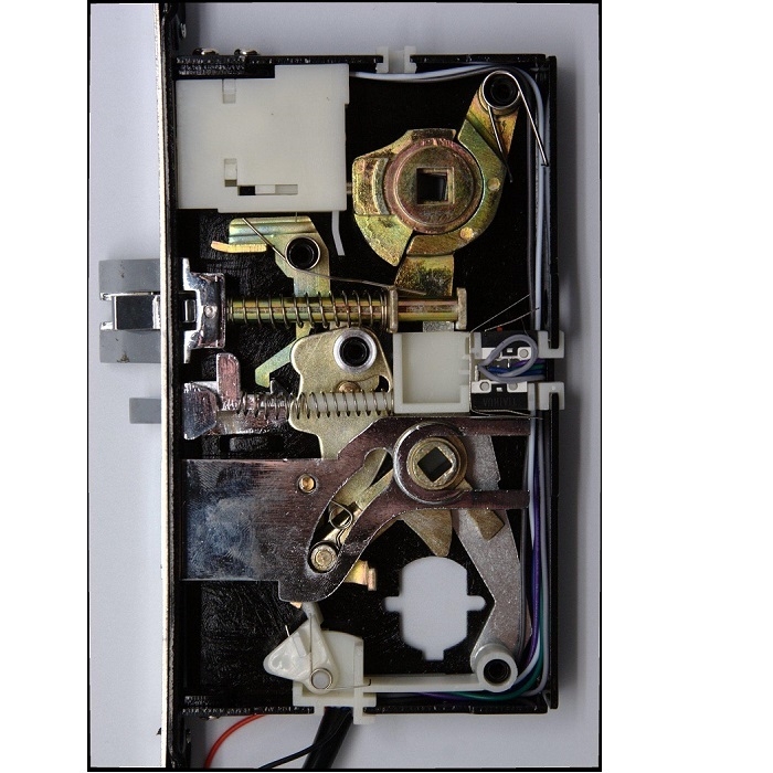 Elektronický samozamykací zámek, čtečka, kontrolér, barva měďená červená, 125 kHz RFID EM Marine, Temic , HID ProxCard II, baterie 4x1,5 V