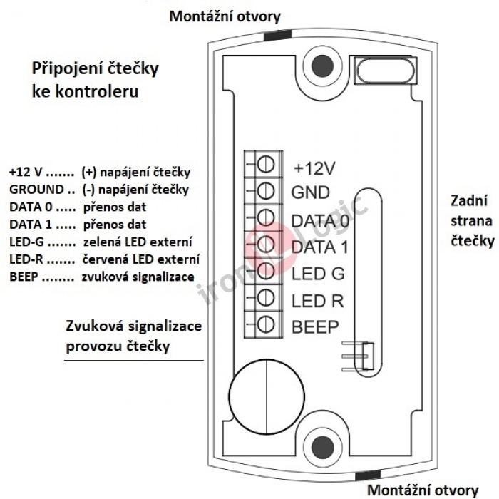 Čtečka MATRIX ll MF-1-S Wiegand 26, 34, 1-wire(TM) povrchová černá, chráněný režim RFID, kontrola vstupu  IRON LOGIC