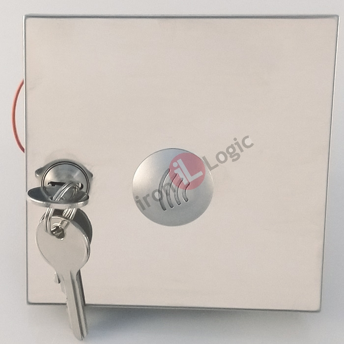 Čtečka KARAT nerez Wiegand 26 1-wire(TM) zapuštěná chráněná 13,56 MHz MIFARE RFID kontrola vstupu  IRON LOGIC-TESLA zámek